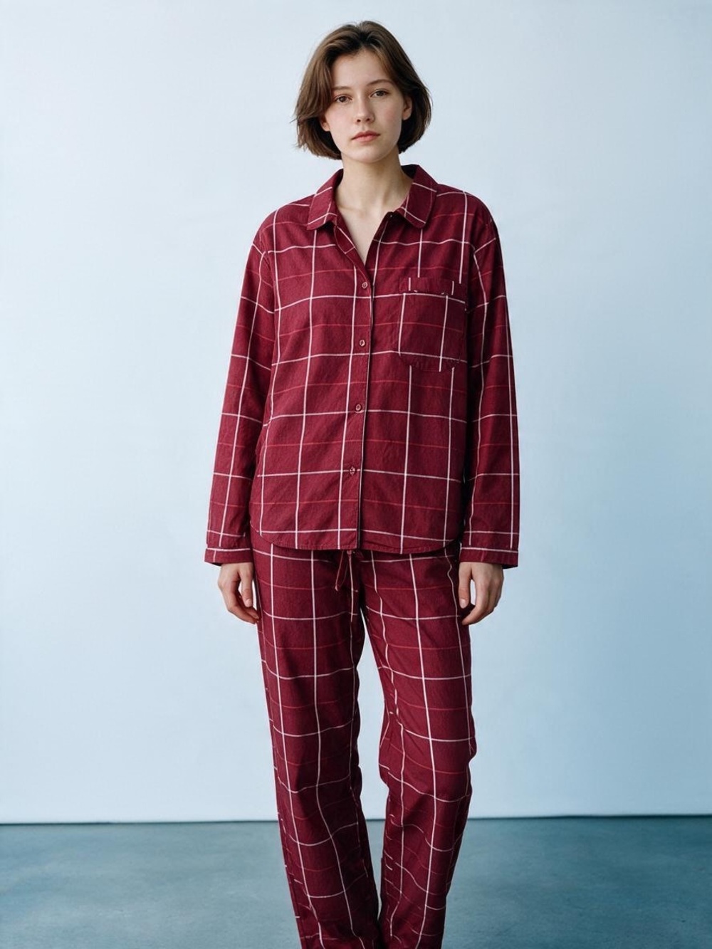 Cozy Earth Sutton Garnet Windowpane Cotton Pajama Set Medium NWT